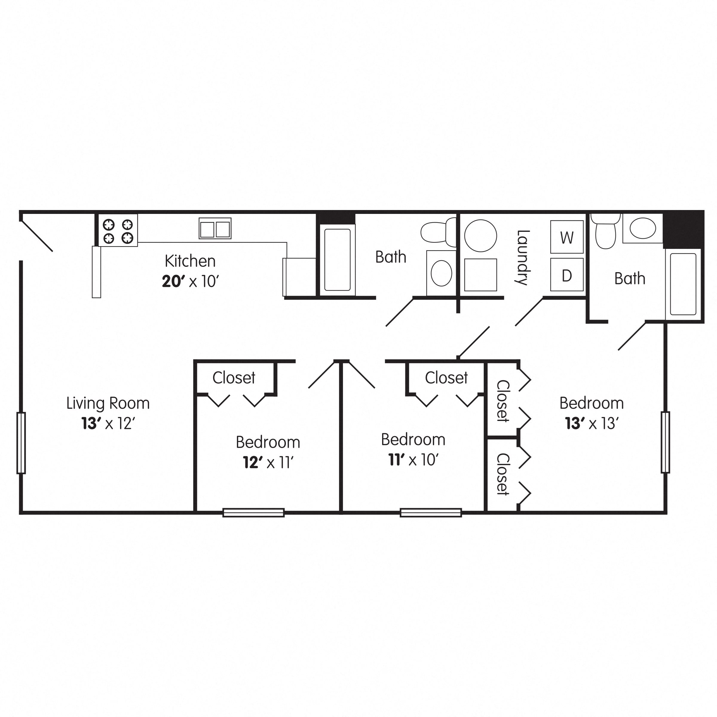 3 Bedroom Apartment Floor Plan 3